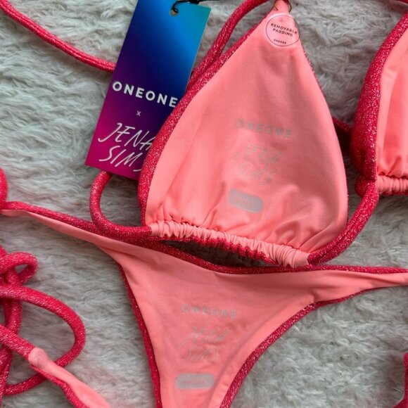 NWT OneOne Swimwear Bikini SET Ariel Jena Sims Collab Pink Flamingo Island NEW - Picture 7 of 7
